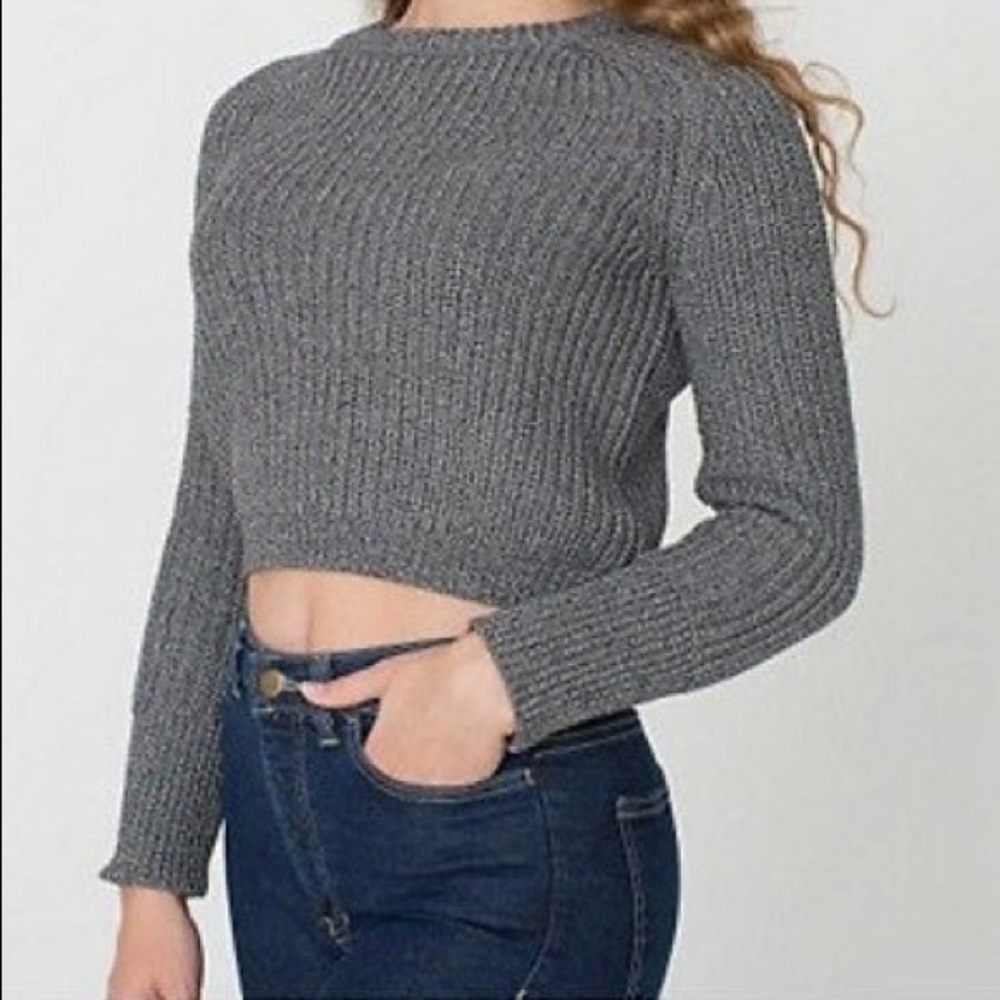 AA Cropped Fisherman Sweater Gray - Small
